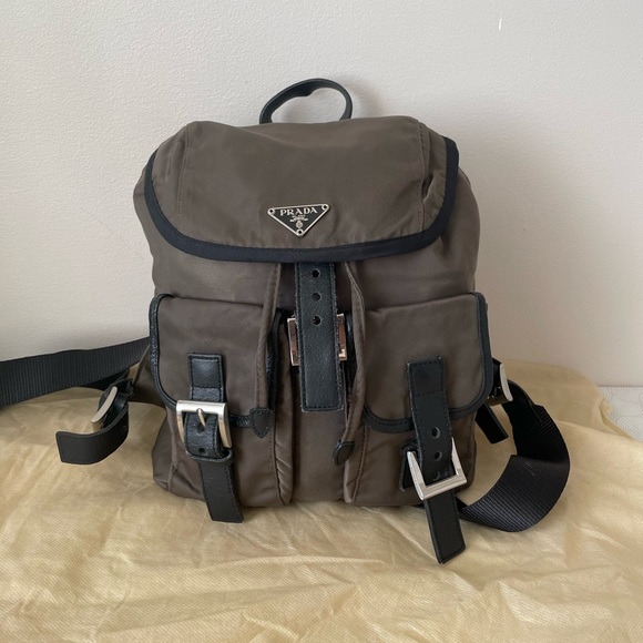 Prada Mini Back pack in nylon with leather (Olive Green) - Picture 2 of 8